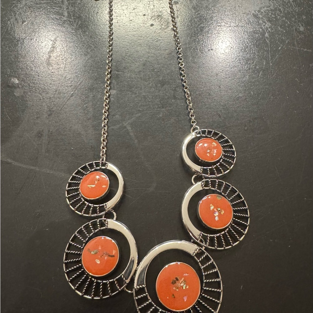 Cascading Silver and Orange Statement Necklace